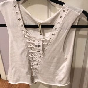 LF brand new white lace up crop top